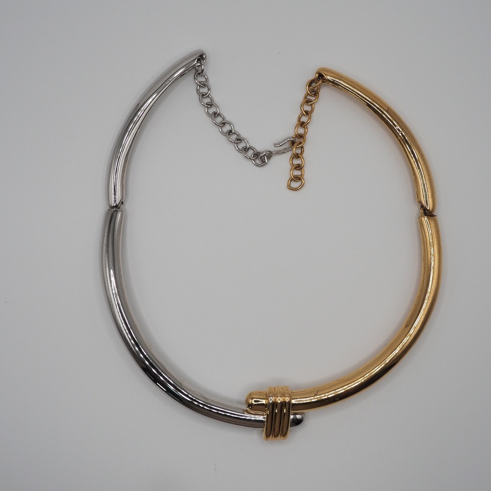 Vtg Monet Necklace Collar 16" Polished Gold Silver Two Tone Segmented Extender